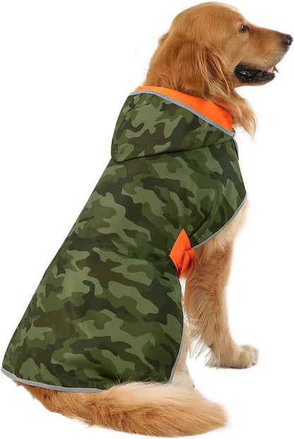 2-in-1 Reversible Dog Raincoat Hooded Poncho Rain Jacket Teal Dino L