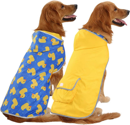 2-in-1 Reversible Dog Raincoat Hooded Poncho Rain Jacket Teal Dino L