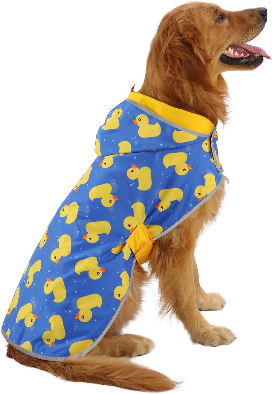 2-in-1 Reversible Dog Raincoat Hooded Poncho Rain Jacket Teal Dino L