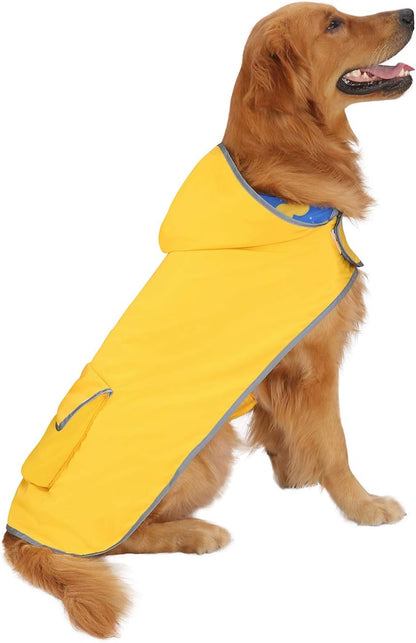 2-in-1 Reversible Dog Raincoat Hooded Poncho Rain Jacket Teal Dino L