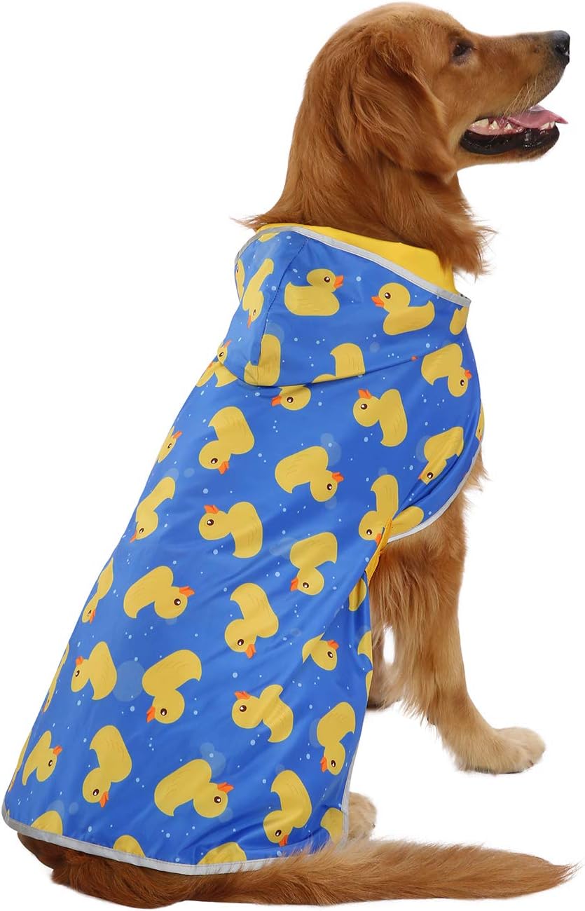 2-in-1 Reversible Dog Raincoat Hooded Poncho Rain Jacket Teal Dino L