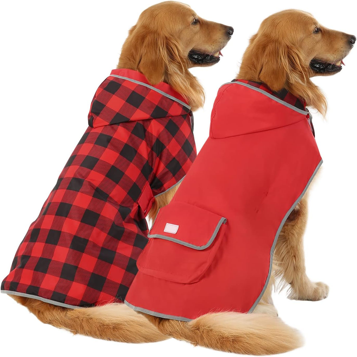 2-in-1 Reversible Dog Raincoat Hooded Poncho Rain Jacket Teal Dino L