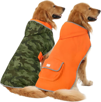 2-in-1 Reversible Dog Raincoat Hooded Poncho Rain Jacket Teal Dino L
