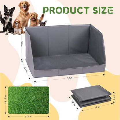 Dog Potty Tray with High Walls and Artificial Grass, 32" x 21"x 16"