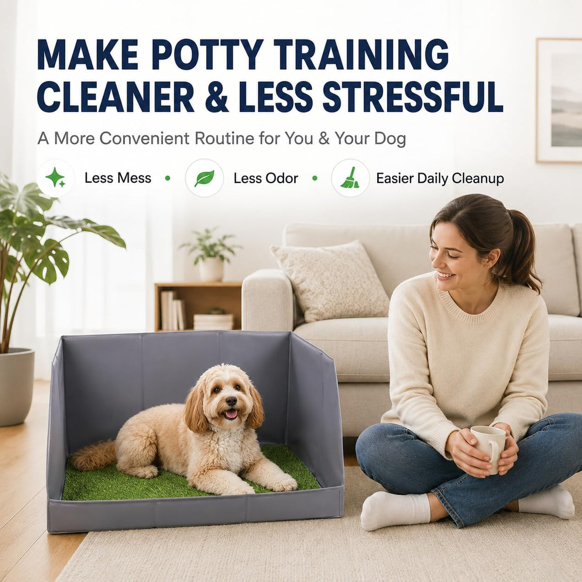 Dog Potty Tray with High Walls and Artificial Grass, 32" x 21"x 16"