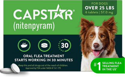for Dogs (nitenpyram), Fast-Acting Oral Flea Treatment for Dogs Over 25+ lbs, Vet-Recommended Flea Medication Tablets Start Killing in 30 Minutes, 6 Doses