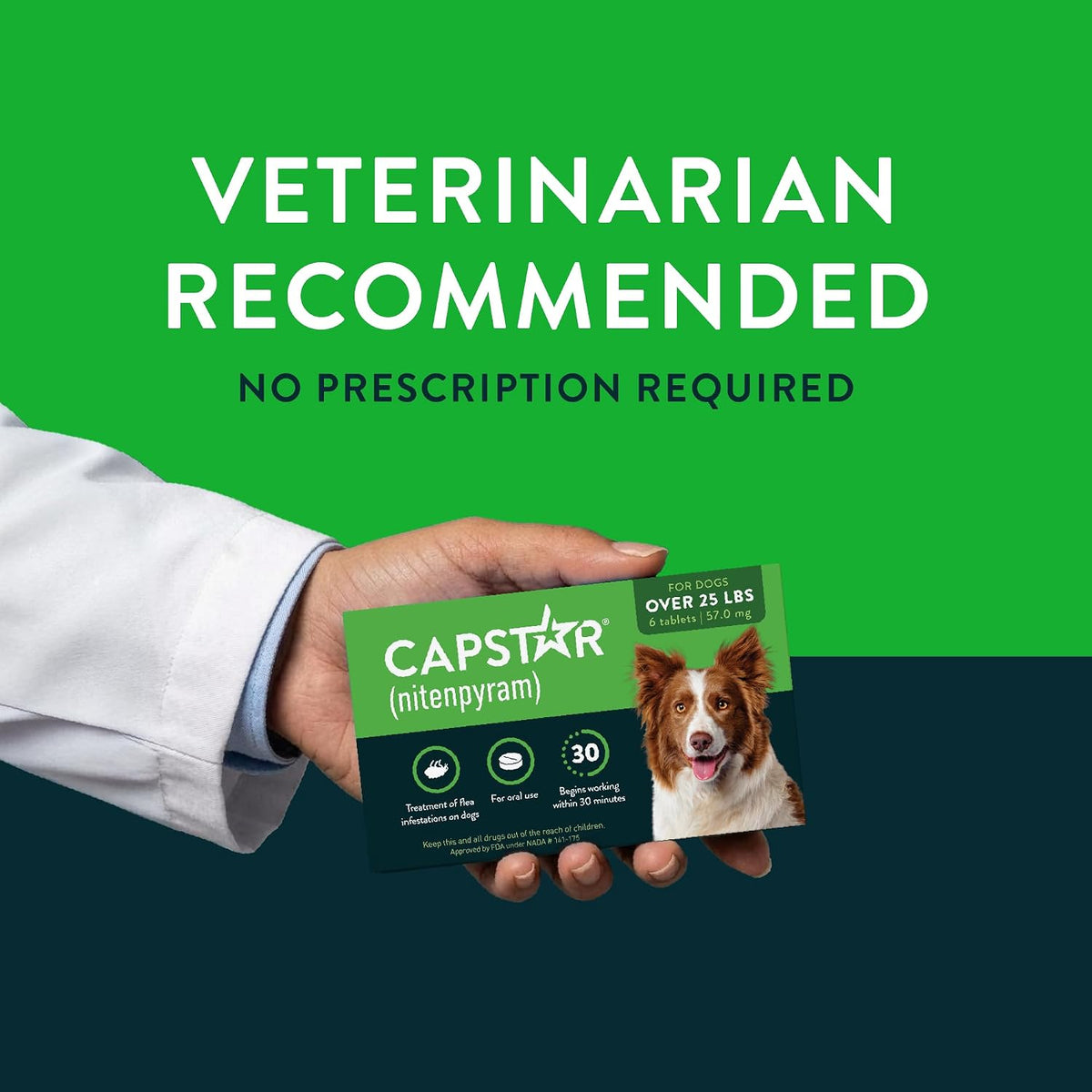 for Dogs (nitenpyram), Fast-Acting Oral Flea Treatment for Dogs Over 25+ lbs, Vet-Recommended Flea Medication Tablets Start Killing in 30 Minutes, 6 Doses