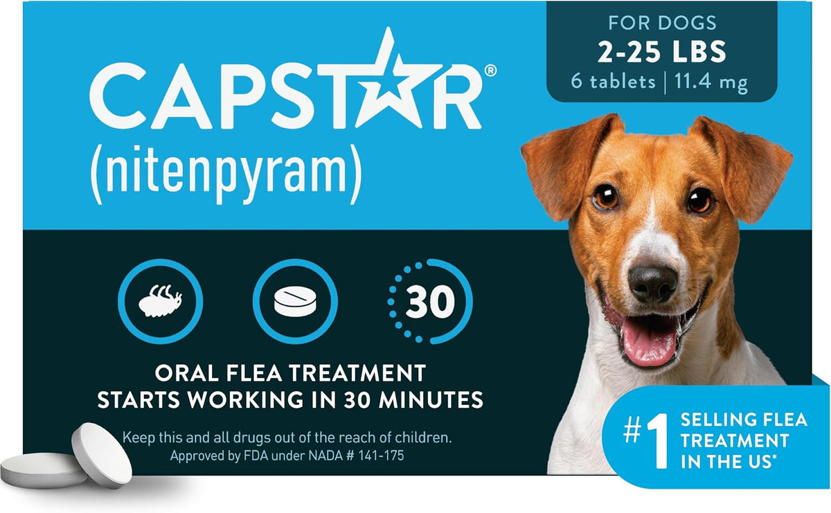 for Dogs (nitenpyram), Fast-Acting Oral Flea Treatment for Dogs Over 25+ lbs, Vet-Recommended Flea Medication Tablets Start Killing in 30 Minutes, 6 Doses