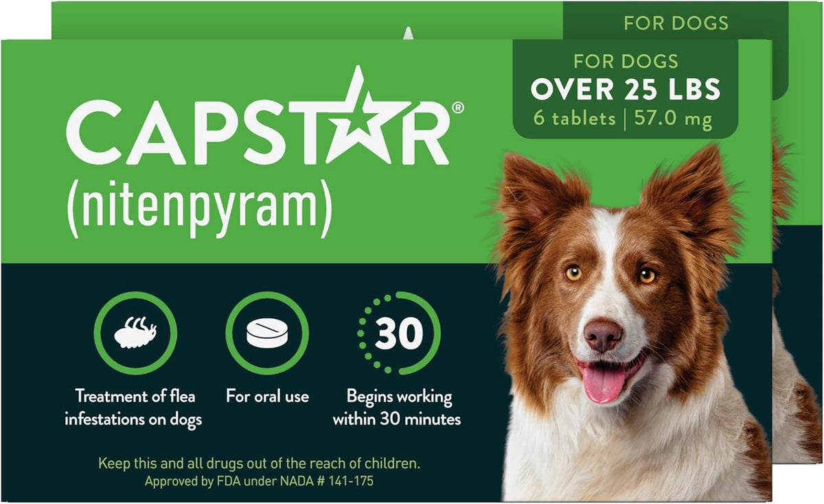for Dogs (nitenpyram), Fast-Acting Oral Flea Treatment for Dogs Over 25+ lbs, Vet-Recommended Flea Medication Tablets Start Killing in 30 Minutes, 6 Doses