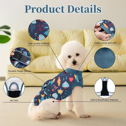 Recovery Suit for Dogs Cats,Female Male Dog Onesie for Spay Neuter,Substitute E-Collar & Cone,Anti-Licking Breathable Onesie for Small Medium Large Dogs Cats (Fish,XL)