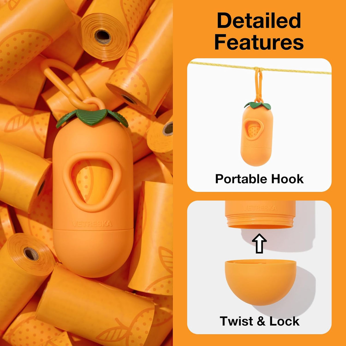Dog Poop Bag Dispenser with Citrus Scented Waste Bags, 105 Counts