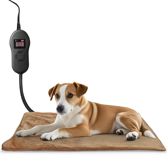 Pet Heating Pad with Timer, Adjustable Temperature, Waterproof, Chew Resistant Cord, Auto Power-Off, Electric Indoor Heated Mat for Dogs and Cats