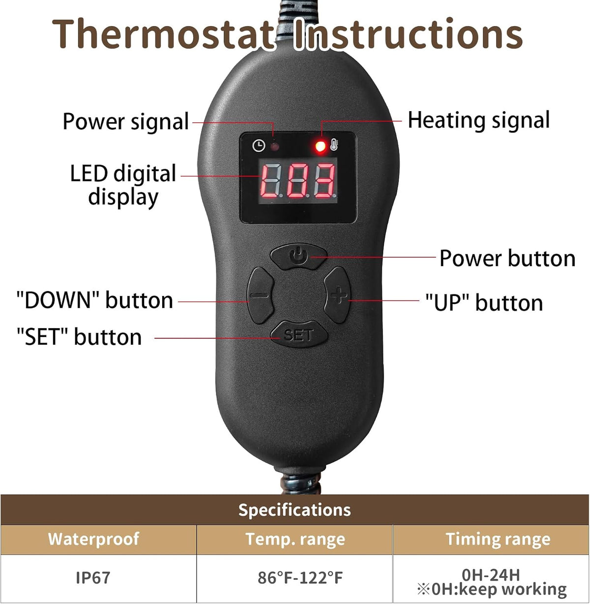 Pet Heating Pad with Timer, Adjustable Temperature, Waterproof, Chew Resistant Cord, Auto Power-Off, Electric Indoor Heated Mat for Dogs and Cats