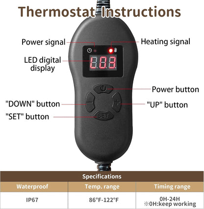 Pet Heating Pad with Timer, Adjustable Temperature, Waterproof, Chew Resistant Cord, Auto Power-Off, Electric Indoor Heated Mat for Dogs and Cats