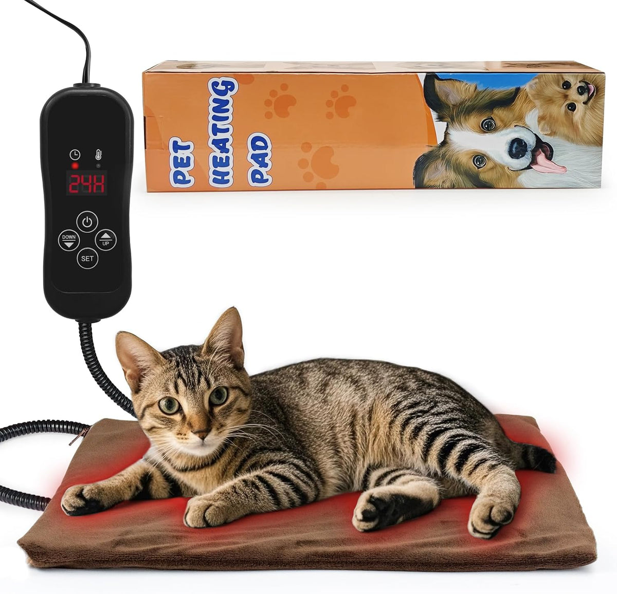 Pet Heating Pad with Timer, Adjustable Temperature, Waterproof, Chew Resistant Cord, Auto Power-Off, Electric Indoor Heated Mat for Dogs and Cats