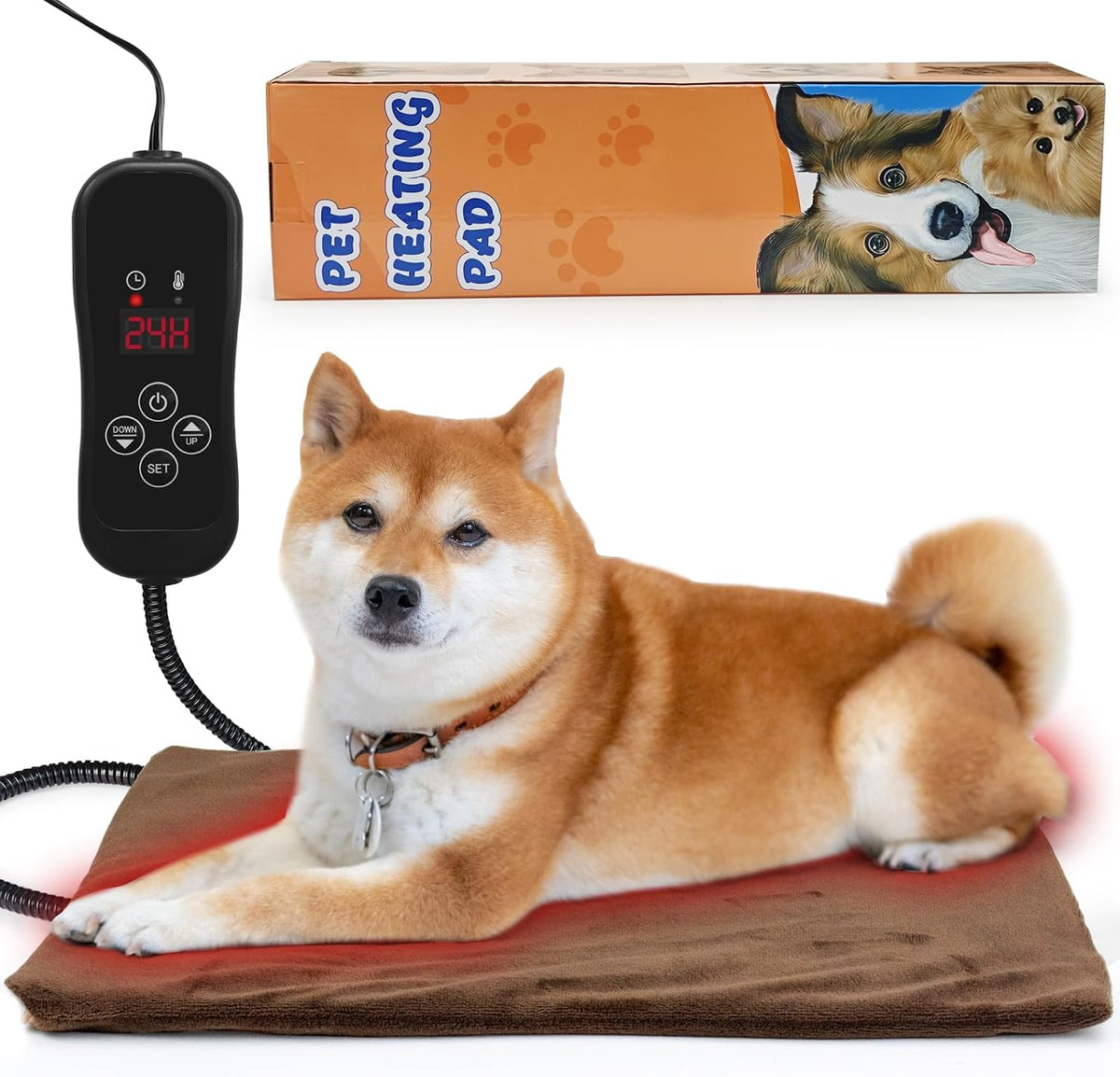 Pet Heating Pad with Timer, Adjustable Temperature, Waterproof, Chew Resistant Cord, Auto Power-Off, Electric Indoor Heated Mat for Dogs and Cats