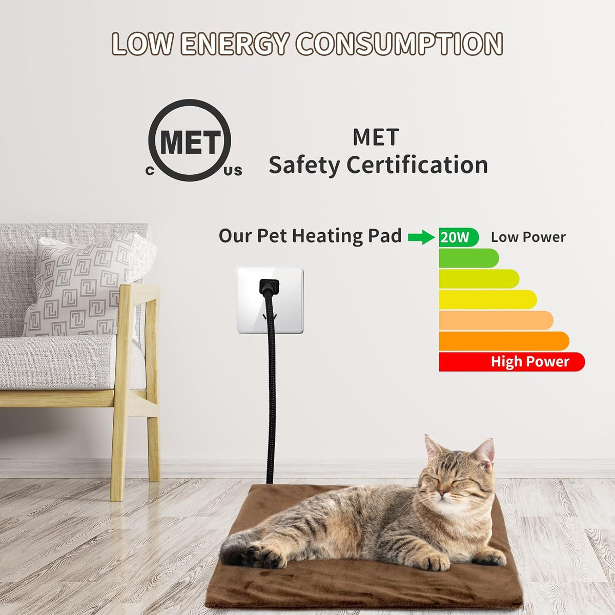 Pet Heating Pad with Timer, Adjustable Temperature, Waterproof, Chew Resistant Cord, Auto Power-Off, Electric Indoor Heated Mat for Dogs and Cats