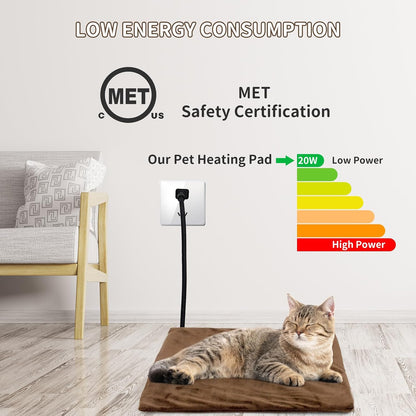 Pet Heating Pad with Timer, Adjustable Temperature, Waterproof, Chew Resistant Cord, Auto Power-Off, Electric Indoor Heated Mat for Dogs and Cats