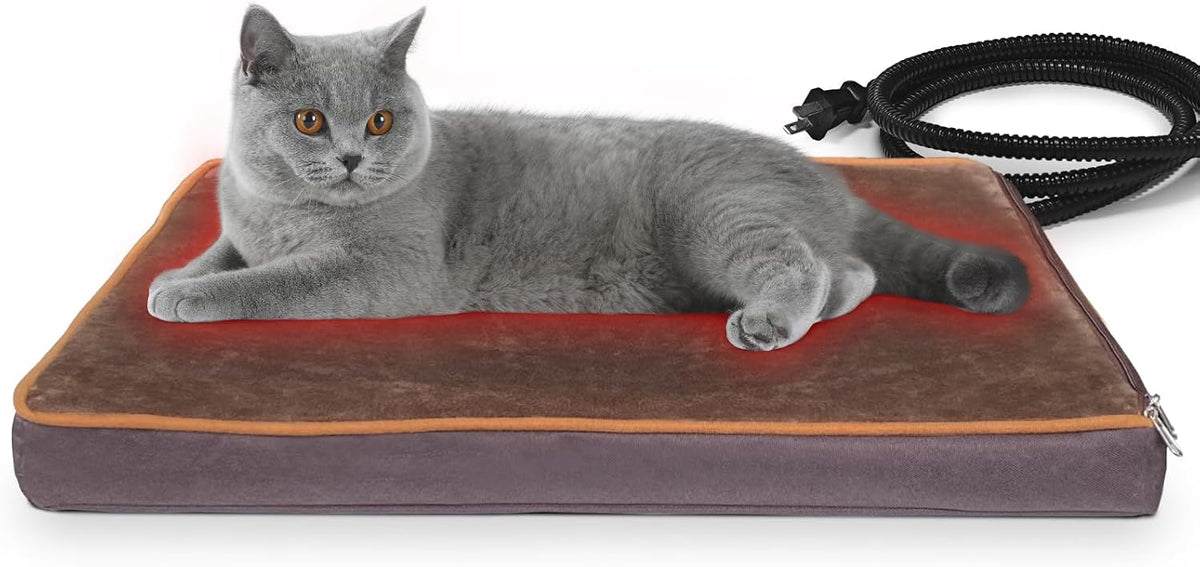 Pet Heating Pad with Timer, Adjustable Temperature, Waterproof, Chew Resistant Cord, Auto Power-Off, Electric Indoor Heated Mat for Dogs and Cats