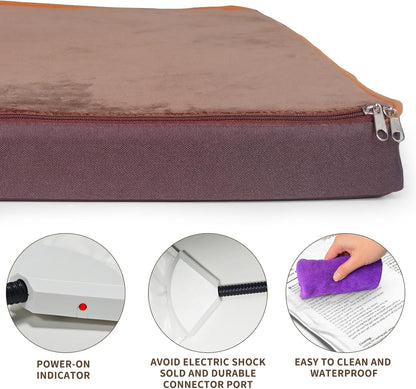 Pet Heating Pad with Timer, Adjustable Temperature, Waterproof, Chew Resistant Cord, Auto Power-Off, Electric Indoor Heated Mat for Dogs and Cats