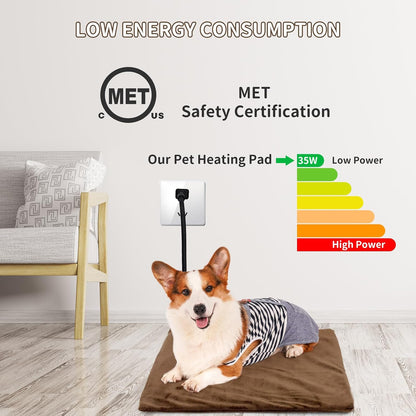 Pet Heating Pad with Timer, Adjustable Temperature, Waterproof, Chew Resistant Cord, Auto Power-Off, Electric Indoor Heated Mat for Dogs and Cats