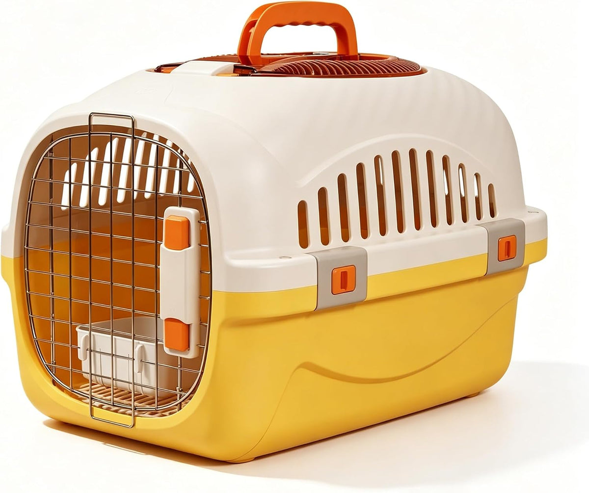 Cat Carrier Airline Approved, Portable Pet Travel Crate with Anti-Stress Design for Cats & Small Dogs, Car Safe Kennel with Top Window (Yellow)