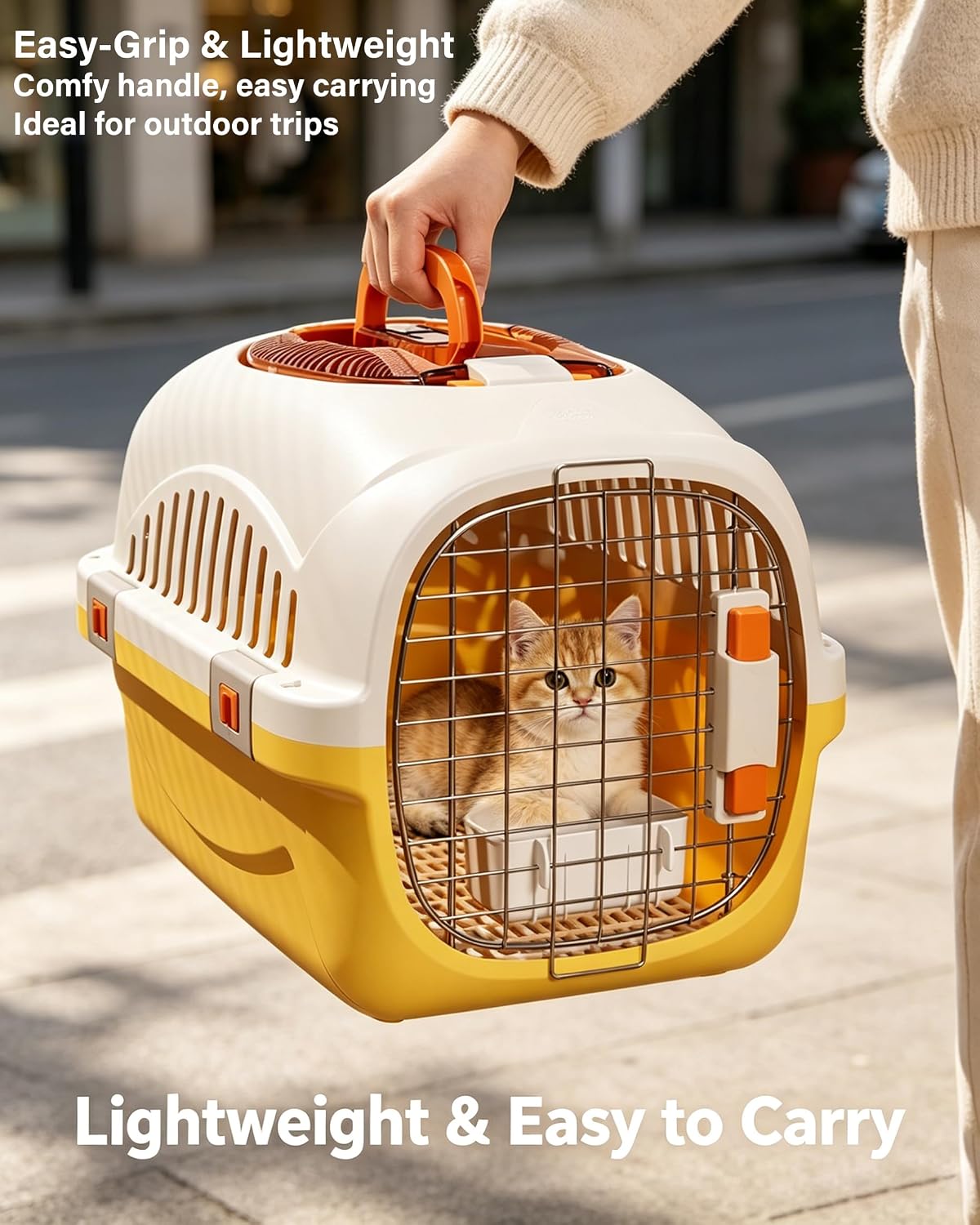 Cat Carrier Airline Approved, Portable Pet Travel Crate with Anti-Stress Design for Cats & Small Dogs, Car Safe Kennel with Top Window (Yellow)