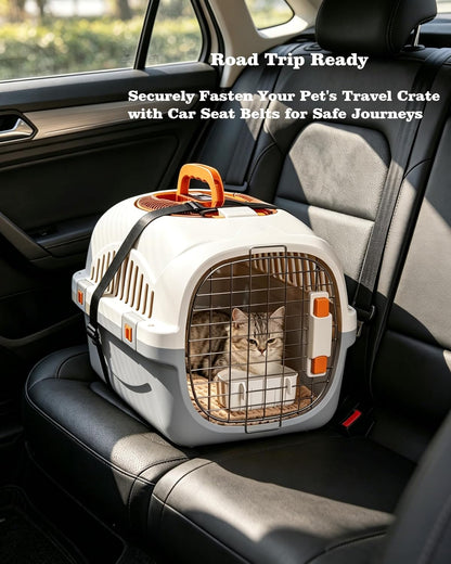 Cat Carrier Airline Approved, Portable Pet Travel Crate with Anti-Stress Design for Cats & Small Dogs, Car Safe Kennel with Top Window (Yellow)