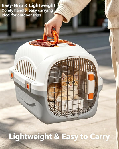Cat Carrier Airline Approved, Portable Pet Travel Crate with Anti-Stress Design for Cats & Small Dogs, Car Safe Kennel with Top Window (Yellow)