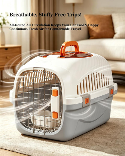 Cat Carrier Airline Approved, Portable Pet Travel Crate with Anti-Stress Design for Cats & Small Dogs, Car Safe Kennel with Top Window (Yellow)