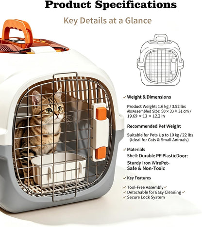 Cat Carrier Airline Approved, Portable Pet Travel Crate with Anti-Stress Design for Cats & Small Dogs, Car Safe Kennel with Top Window (Yellow)