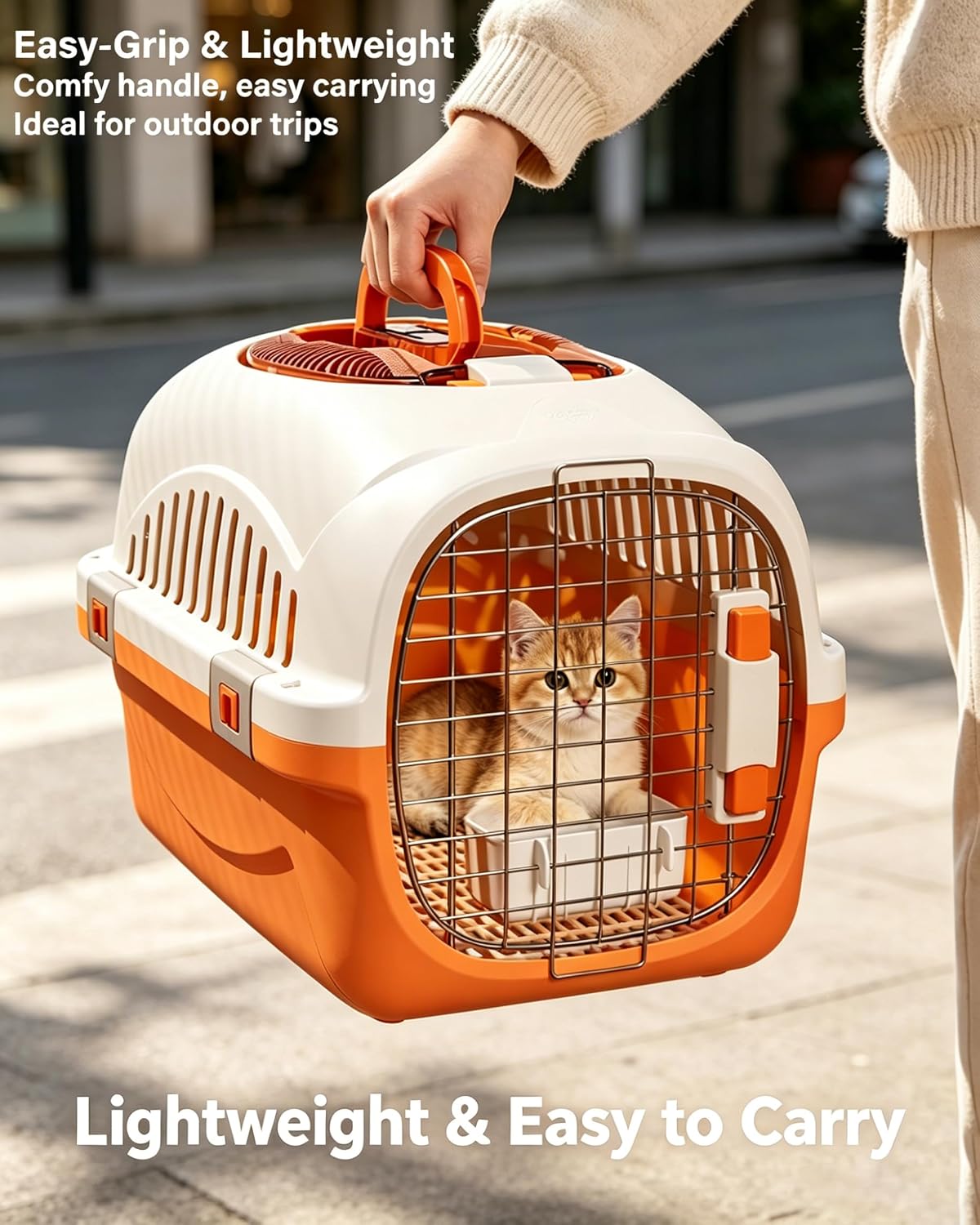 Cat Carrier Airline Approved, Portable Pet Travel Crate with Anti-Stress Design for Cats & Small Dogs, Car Safe Kennel with Top Window (Yellow)