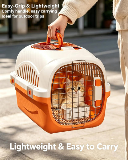 Cat Carrier Airline Approved, Portable Pet Travel Crate with Anti-Stress Design for Cats & Small Dogs, Car Safe Kennel with Top Window (Yellow)