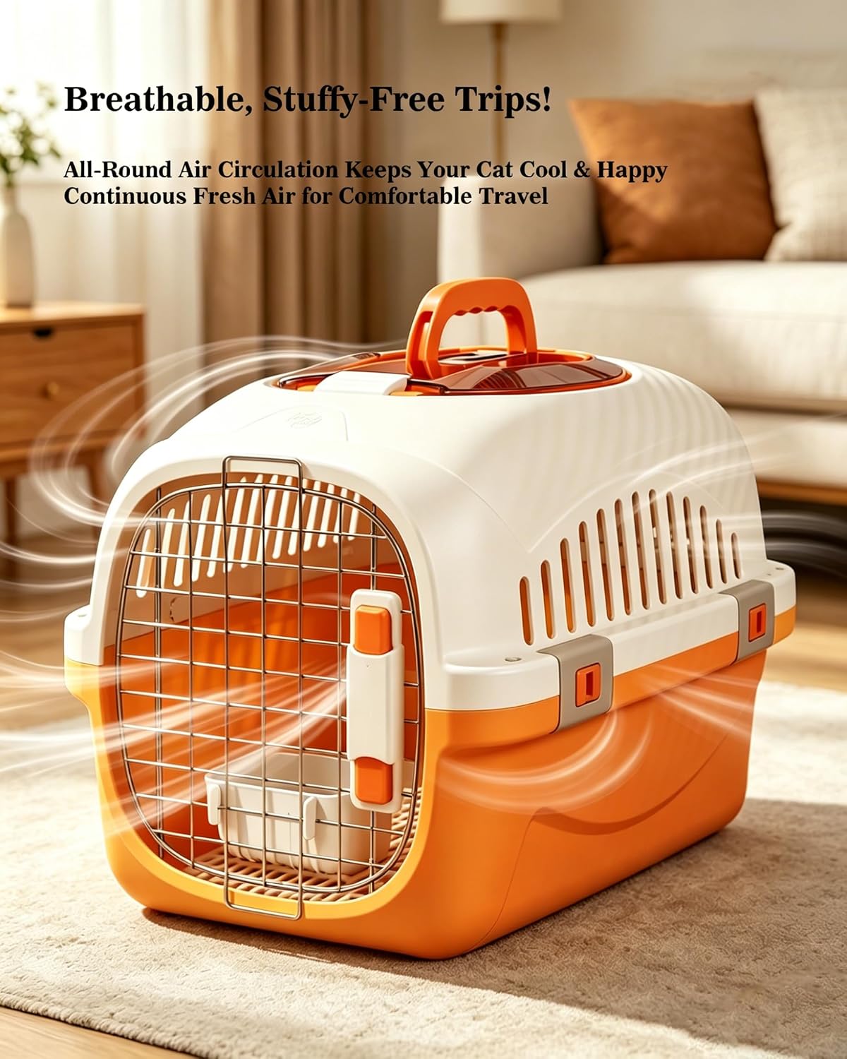 Cat Carrier Airline Approved, Portable Pet Travel Crate with Anti-Stress Design for Cats & Small Dogs, Car Safe Kennel with Top Window (Yellow)