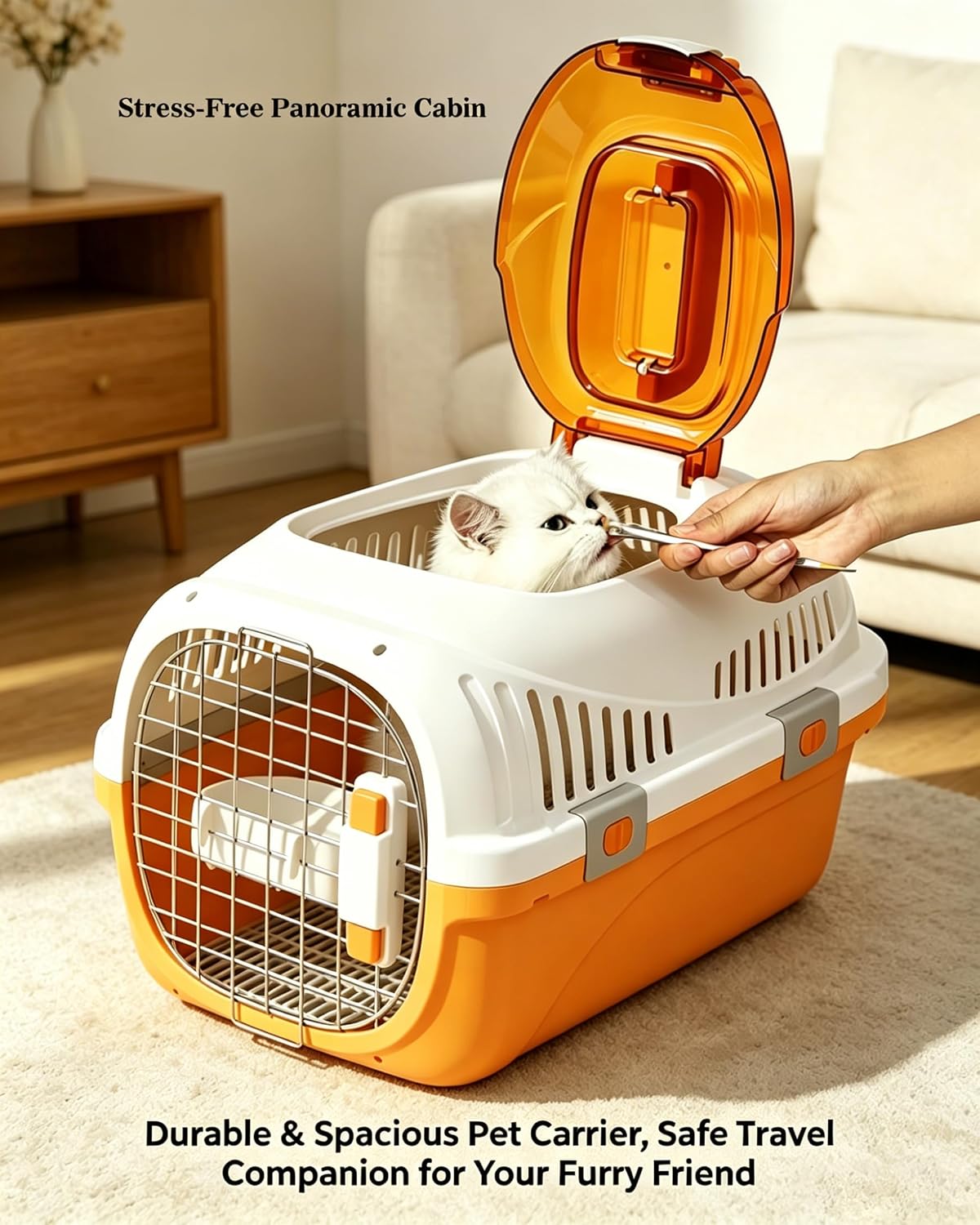 Cat Carrier Airline Approved, Portable Pet Travel Crate with Anti-Stress Design for Cats & Small Dogs, Car Safe Kennel with Top Window (Yellow)