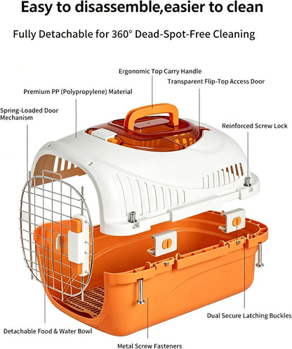 Cat Carrier Airline Approved, Portable Pet Travel Crate with Anti-Stress Design for Cats & Small Dogs, Car Safe Kennel with Top Window (Yellow)