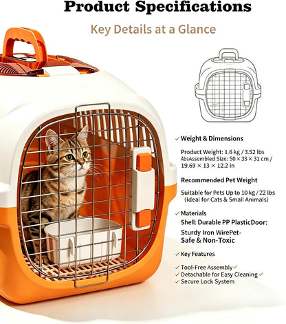 Cat Carrier Airline Approved, Portable Pet Travel Crate with Anti-Stress Design for Cats & Small Dogs, Car Safe Kennel with Top Window (Yellow)