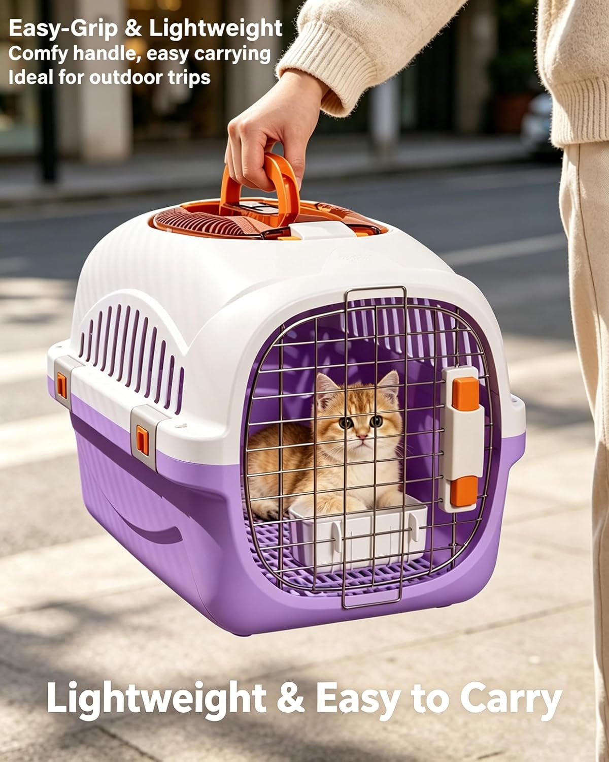 Cat Carrier Airline Approved, Portable Pet Travel Crate with Anti-Stress Design for Cats & Small Dogs, Car Safe Kennel with Top Window (Yellow)