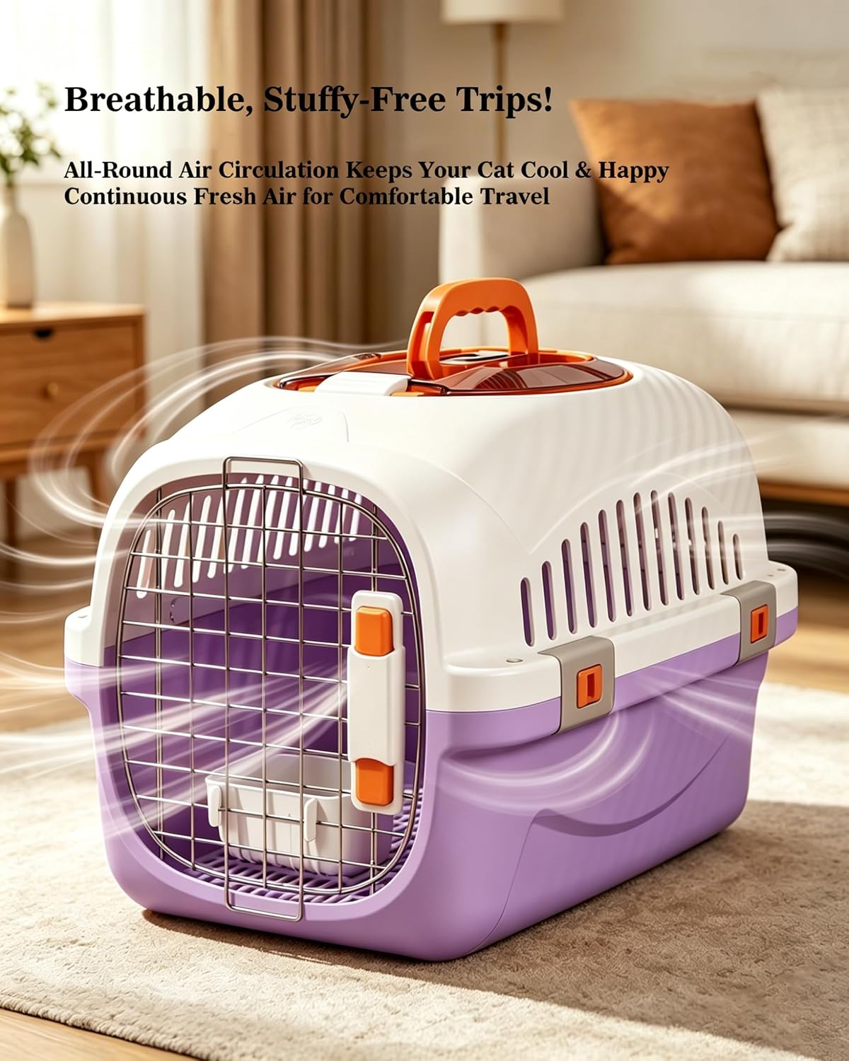 Cat Carrier Airline Approved, Portable Pet Travel Crate with Anti-Stress Design for Cats & Small Dogs, Car Safe Kennel with Top Window (Yellow)