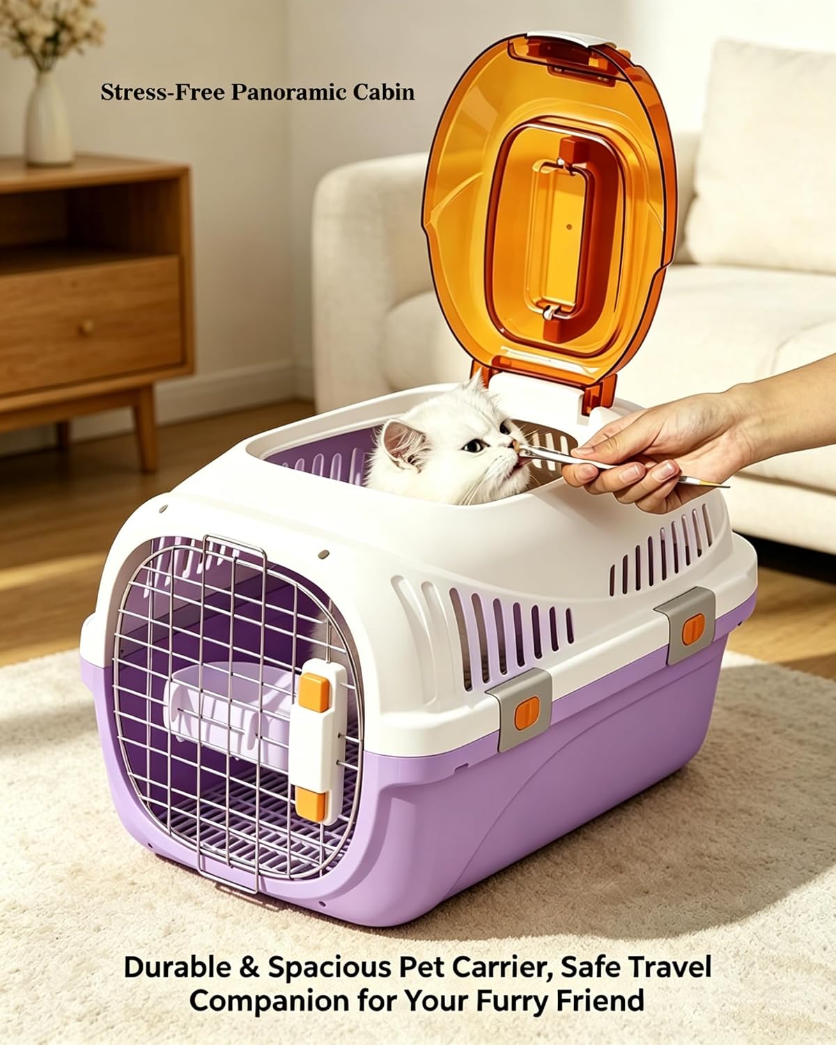 Cat Carrier Airline Approved, Portable Pet Travel Crate with Anti-Stress Design for Cats & Small Dogs, Car Safe Kennel with Top Window (Yellow)