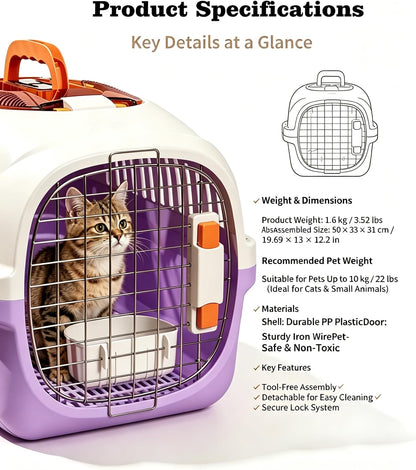 Cat Carrier Airline Approved, Portable Pet Travel Crate with Anti-Stress Design for Cats & Small Dogs, Car Safe Kennel with Top Window (Yellow)