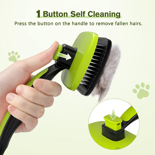 Skin Friendly Self-Cleaning Slicker Brush for Dog & Cat Shedding | 1 click clean, Lightweight, Undercoat hair removal, For short/long/double/white coats