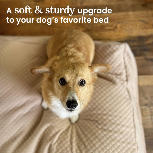 Quilted Dog Bed Cover, Waterproof Heavy‑Duty Washable, Medium, Tan
