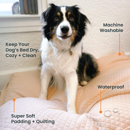 Quilted Dog Bed Cover, Waterproof Heavy‑Duty Washable, Medium, Tan
