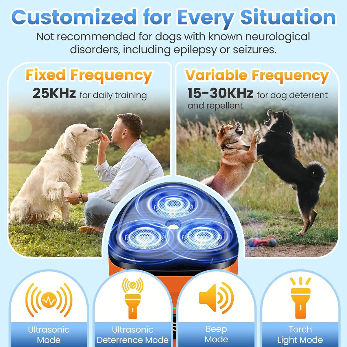 Cbersmg 3X Ultrasonic to Stop Barking Neighbors Dog, Portable Anti Barking Device Dog Bark Deterrent Device 50ft Range 5 Modes, Flashlight & Beep Safe & Effective for Small, Medium & Large Dogs