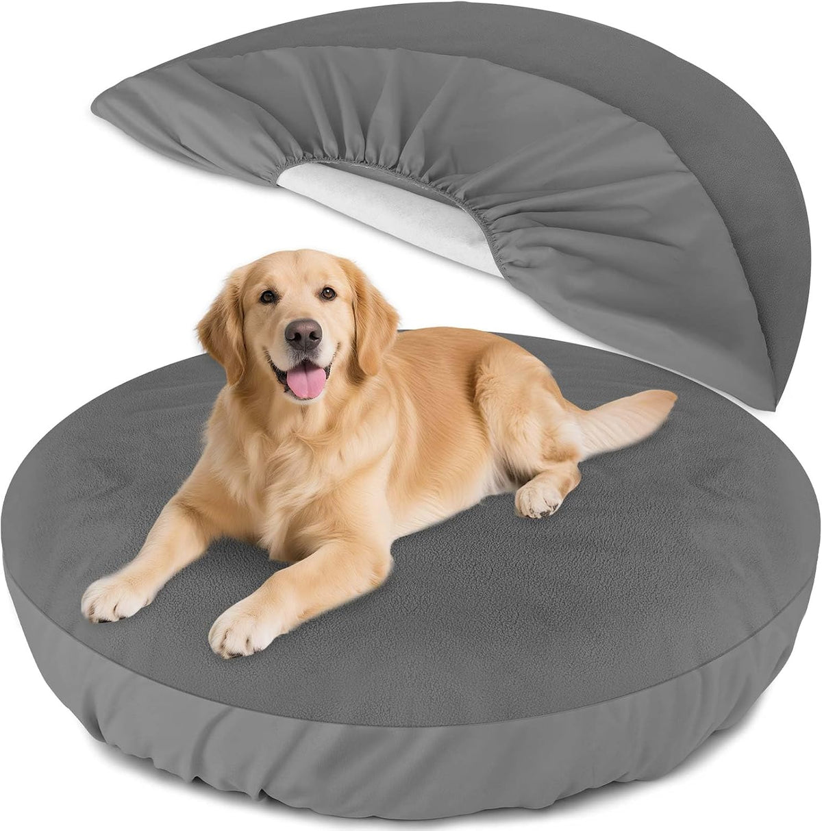 Dog Bed Covers Replacement Washable Waterproof Round Bed Protector for Donut Bed & Dog Couch, Gray 30 Inch