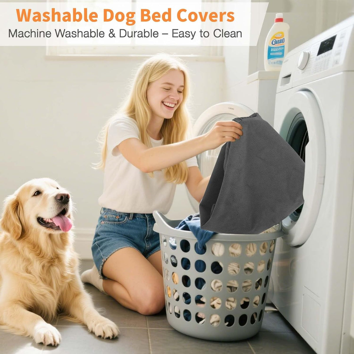 Dog Bed Covers Replacement Washable Waterproof Round Bed Protector for Donut Bed & Dog Couch, Gray 30 Inch