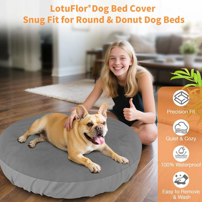 Dog Bed Covers Replacement Washable Waterproof Round Bed Protector for Donut Bed & Dog Couch, Gray 30 Inch