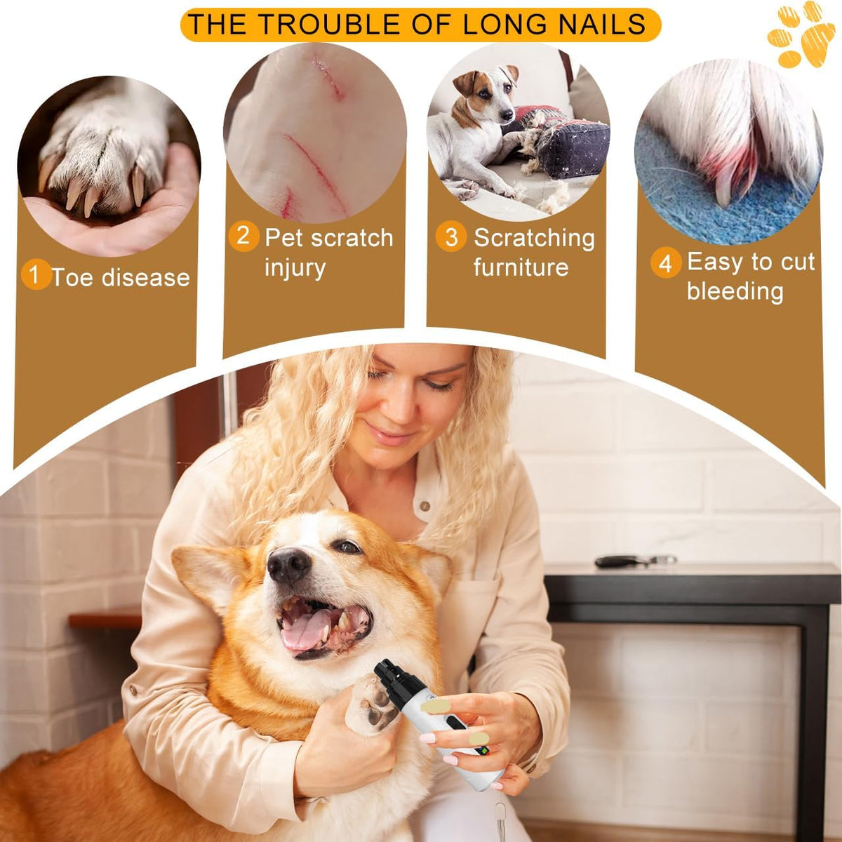 Silent Pet Nail Grinder for Dogs & Cats, 3 Grinding Heads