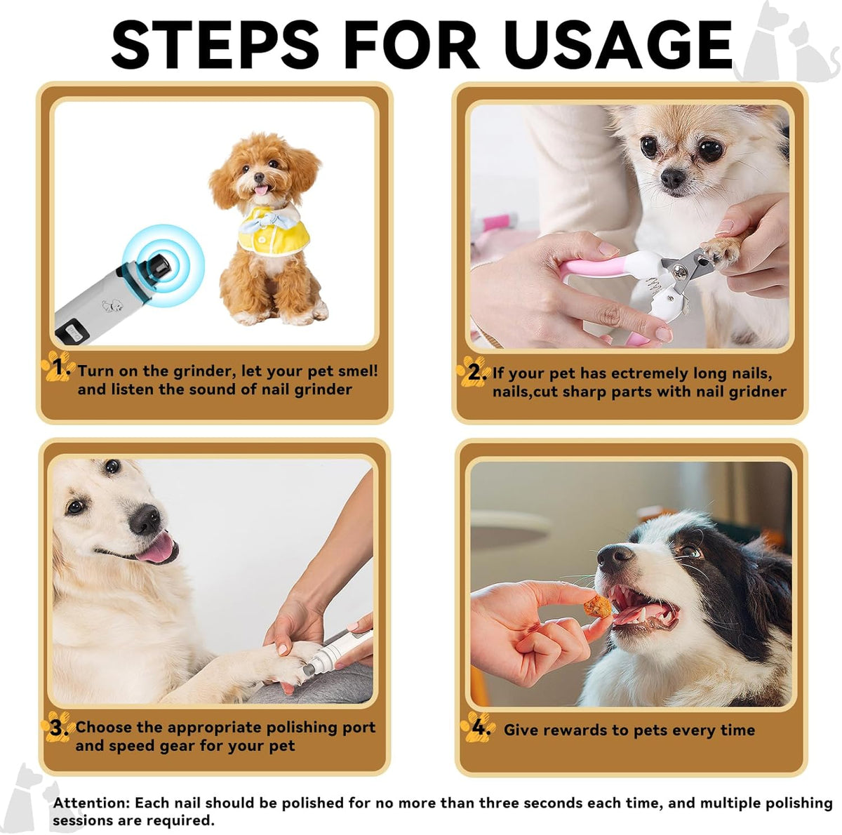 Silent Pet Nail Grinder for Dogs & Cats, 3 Grinding Heads